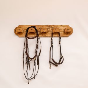 Plank 5 haken voor hoofdstellen paarden met twee hoofdstellen